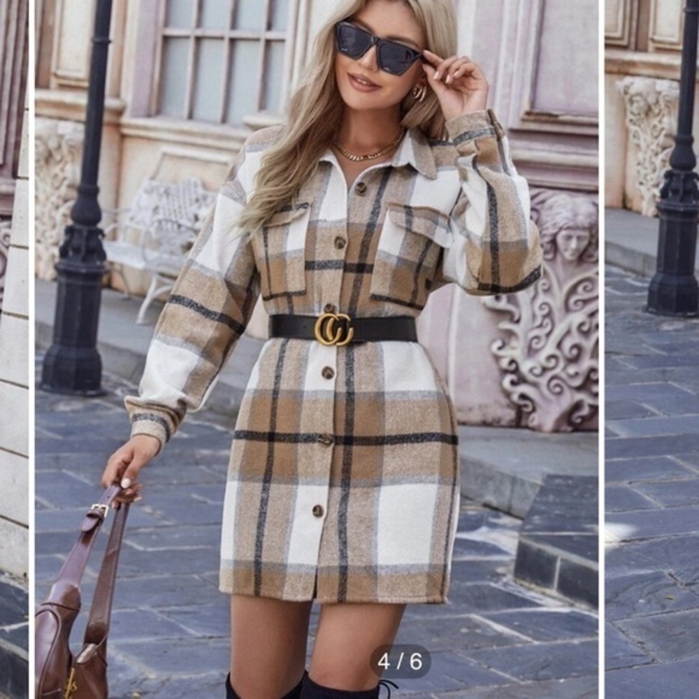 Drop shoulder plaid flap pocket shirt jacket/coat
